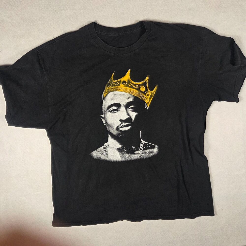Tupac Shakur Music T-Shirt Mens XL Black Crew Neck Short Sleeve neckline sleeves